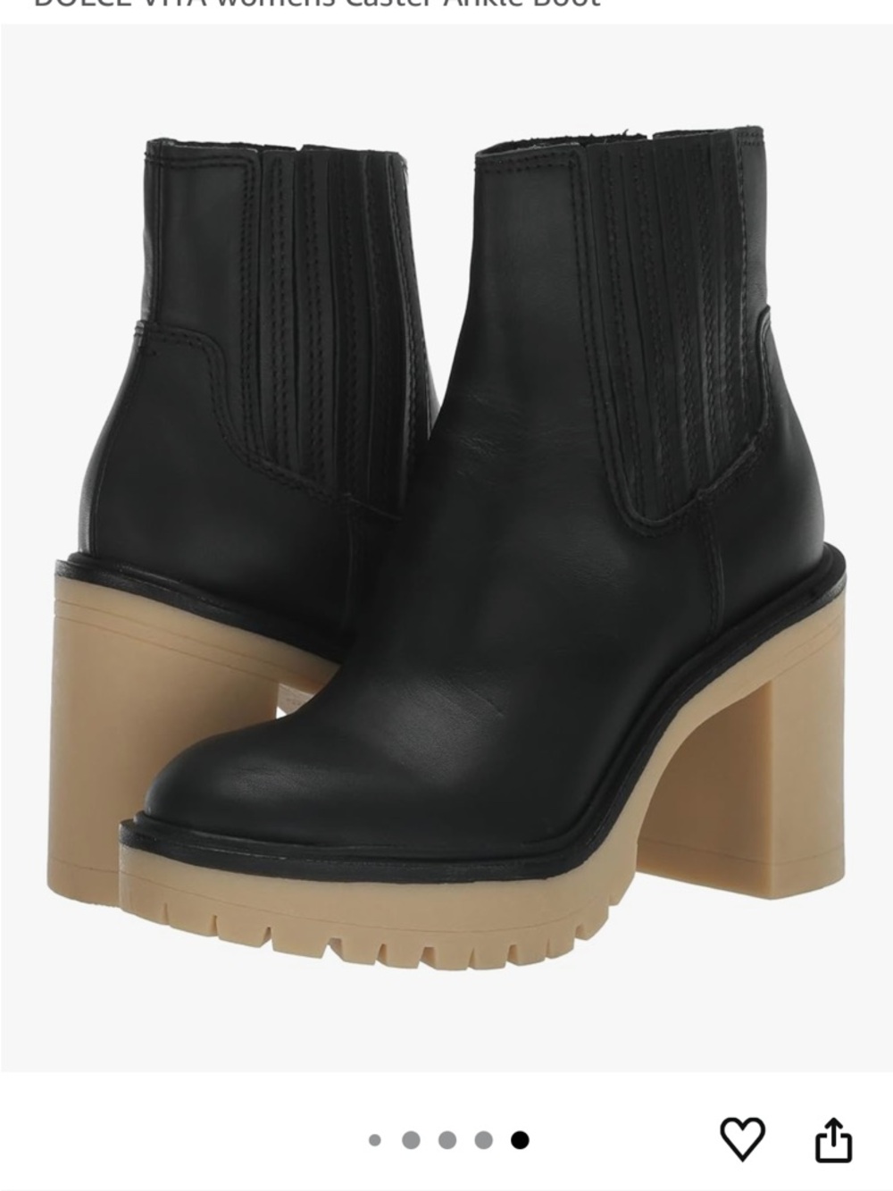 Dolce Vita Caster H20 Black Leather Ankle Pull on Boots with Chunky Tan Platfor